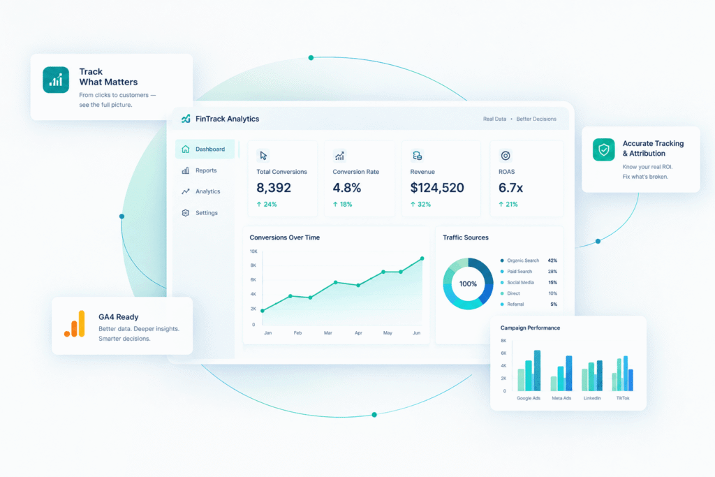 Overview of FinTrack Analytics marketing tracking and dashboard services
